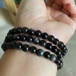 6mm+ Ice black Obsidian bracelet 天然黑冰曜石多圈手链